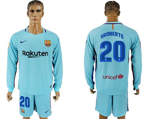 Barcelona #20 Sroberto Away Long Sleeves Soccer Club Jersey